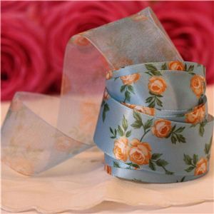 Vintage Rose Ribbon - Blue/Peach